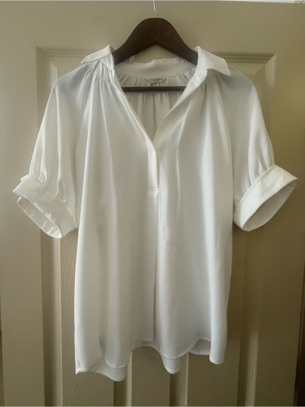 Max Studio White Short-Sleeve V-Neck Blouse